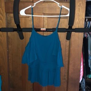 Teal flutter cold-shoulder top
